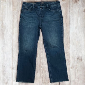 NYDJ Marilyn Straight Jeans Size 12 Dark Wash Lift Tuck Technology Style